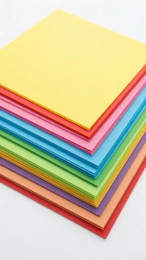 Stack of colorful square origami paper sheets