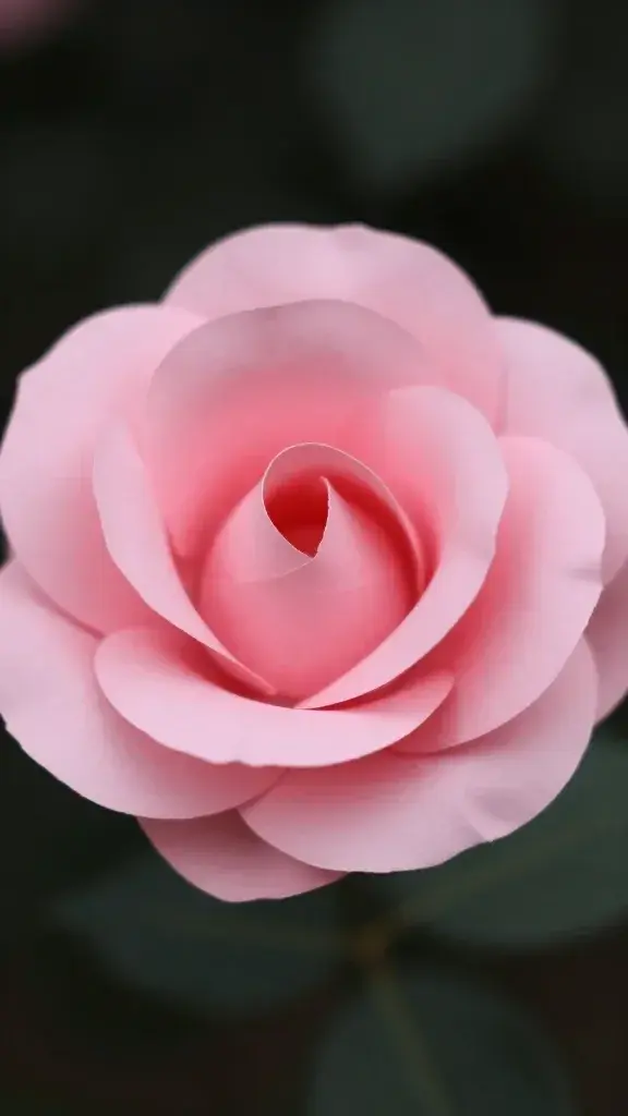 Closeup of single handmade pink paper rose bloom