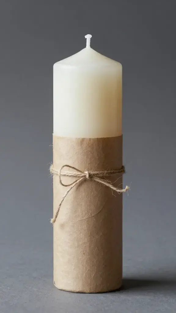 Single wrapped candle with kraft paper and twine