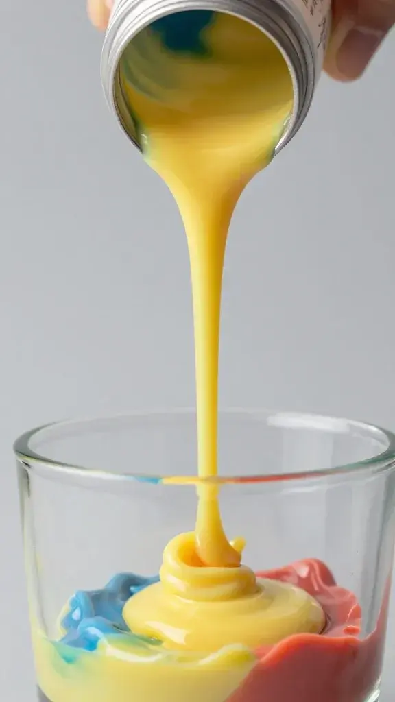 Melted colorful wax being poured into glass container