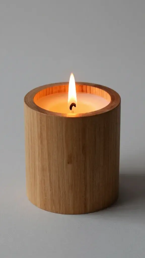 Lit wood wick candle crackling with small flame sparks