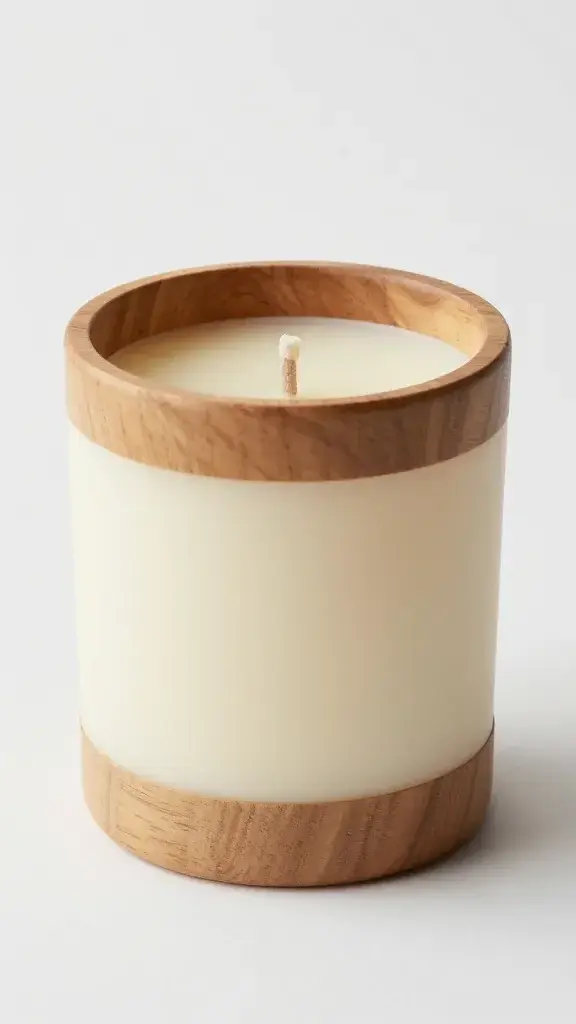 Wooden wick centered in cream-colored soy candle