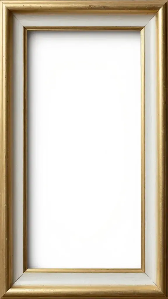 Closeup of vintage gold picture frame with fresh white paint
