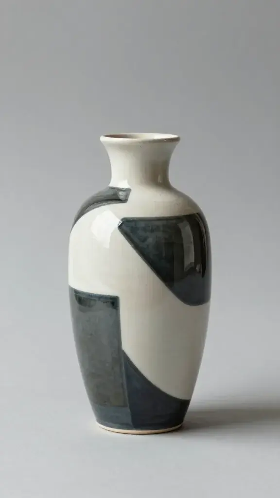 Single ceramic vase with modern geometric paint pattern