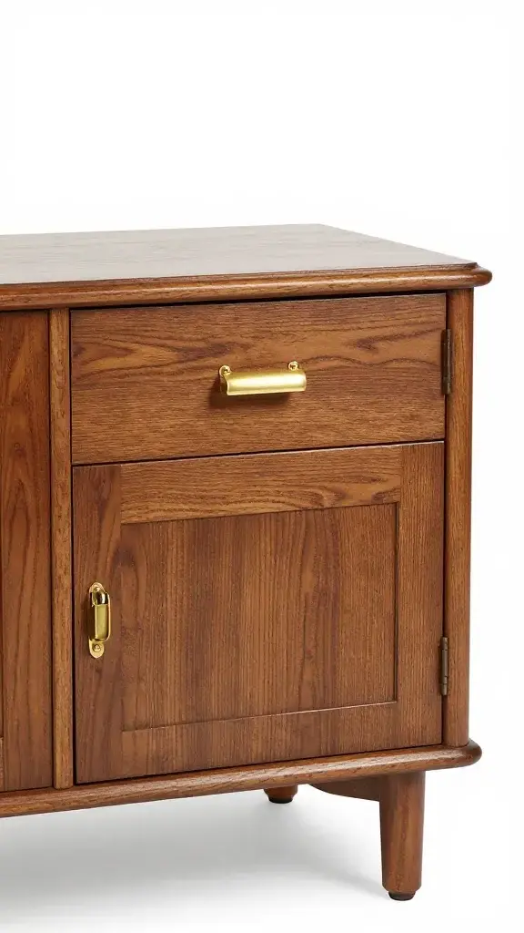 Refinished wooden side table with new brass hardware