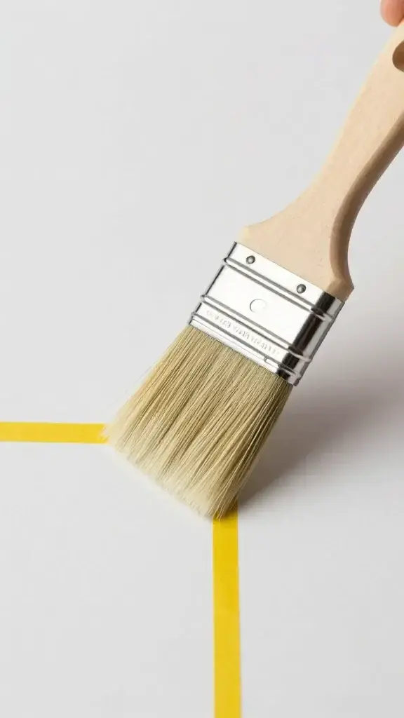 Single paintbrush creating clean edge line with painter's tape