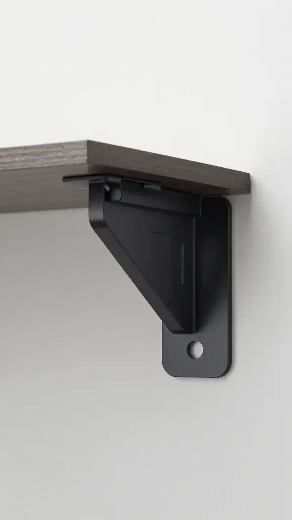 Modern floating shelf corner bracket hardware detail