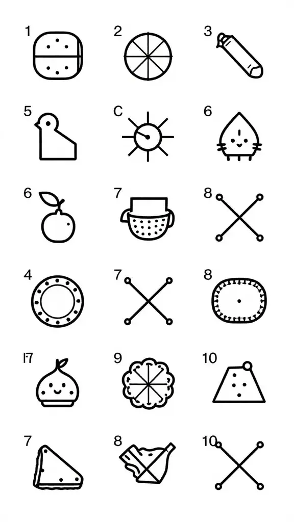 Overhead view of beginner's crochet symbol chart closeup