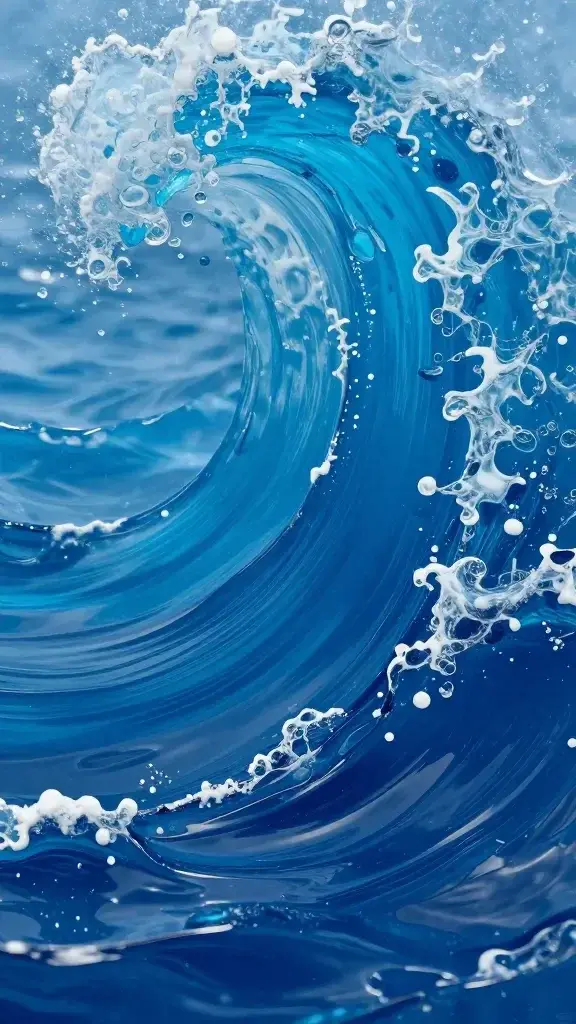 Closeup of blue resin ocean wave pour artwork