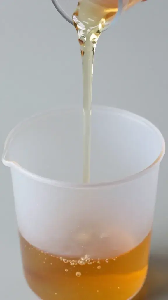 Clear epoxy resin being poured into mixing cup