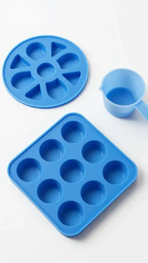Overhead view silicone coaster mold with measuring cups nearby