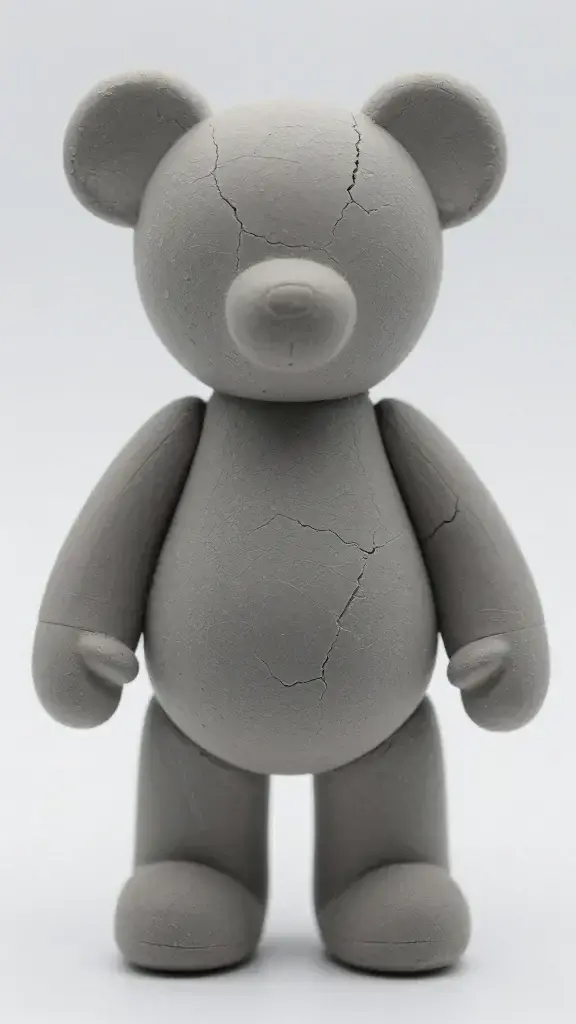Closeup of cracked polymer clay miniature figurine