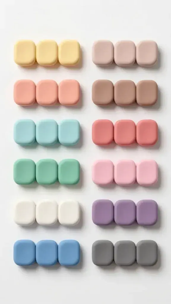 Workspace with polymer clay blocks in pastel colors arranged neatly