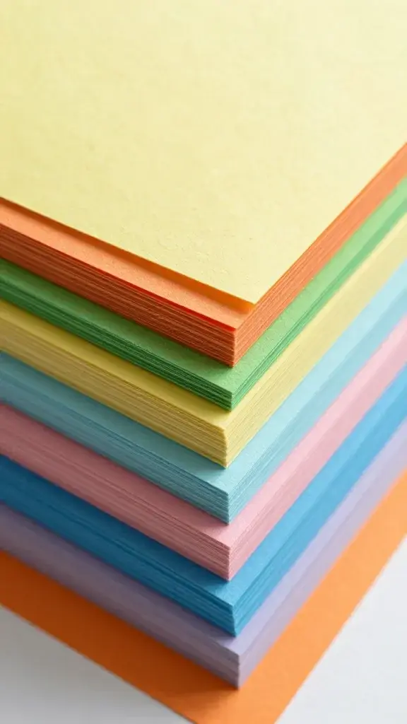 Stack of colorful cardstock paper sheets closeup