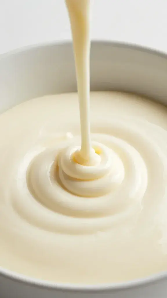 Pouring white soap batter reaching light trace consistency
