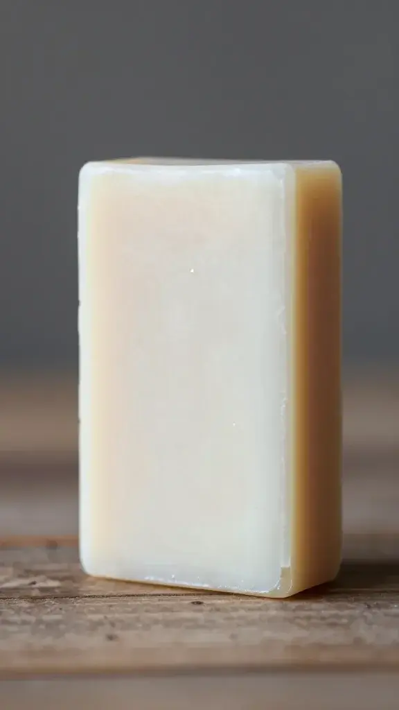 Single bar of white goat milk soap with bubbles
