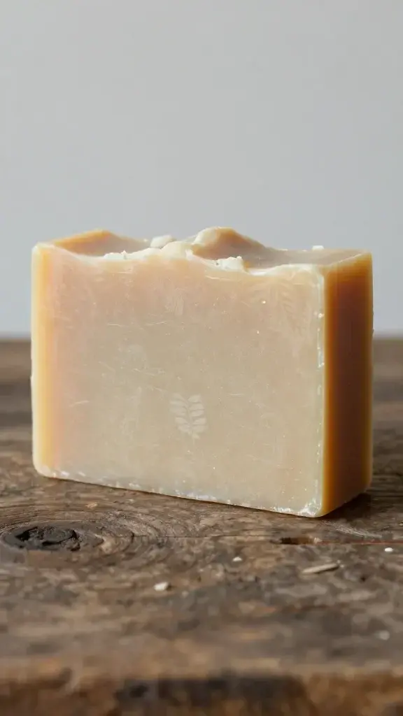 Single rustic bar of homemade soap with texture detail