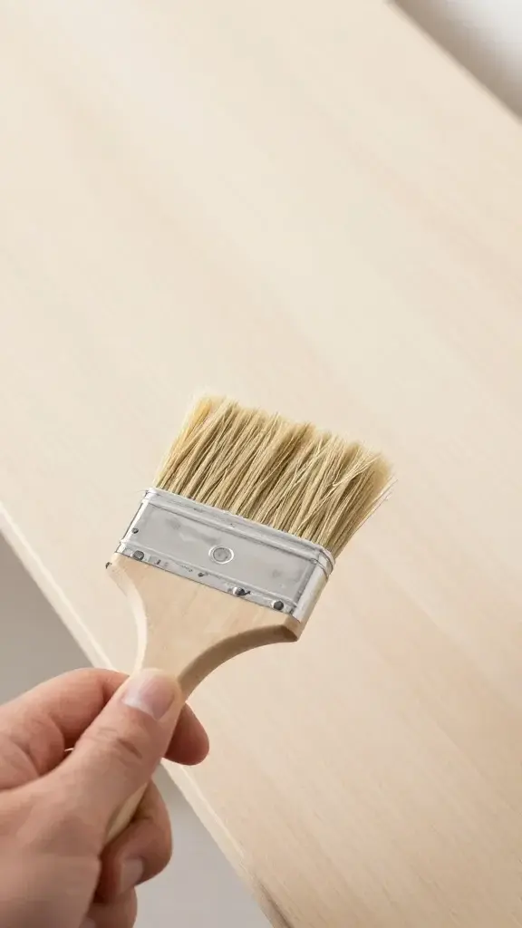 Hand holding paint stripper brush on furniture surface